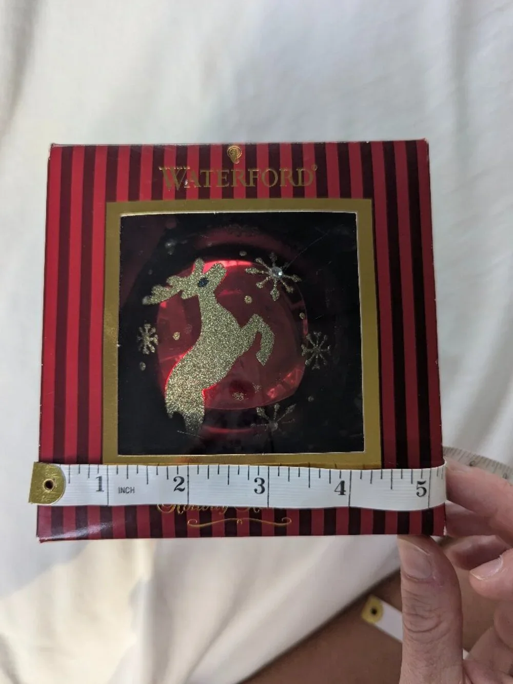 Waterford Ornament, Red Reindeer with Gold Glitter